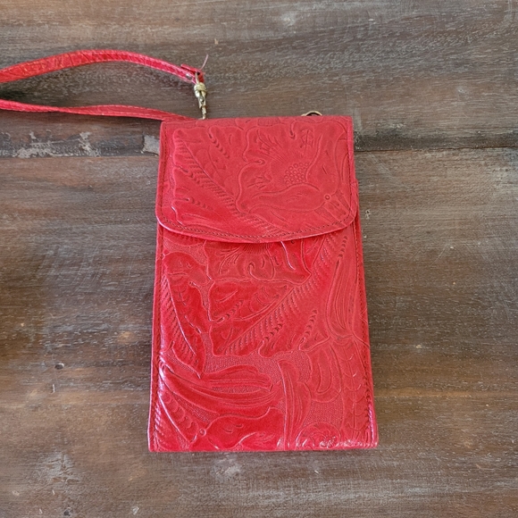 La Grande Red Tooled Leather Macro Bag - Picture 1 of 6